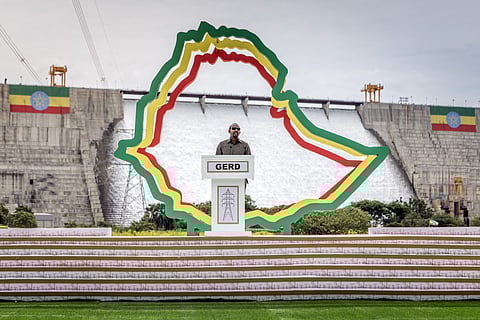 Prime Minister of Ethiopia Abiy Ahmed delivers his remarks during the official inauguration ceremony of the Grand Ethiopian Renaissance Dam (GERD) in Guba, on September 9, 2025.