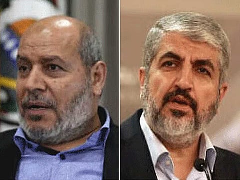 Khalil Al Hayya and Khaled Meshaal in file photos.