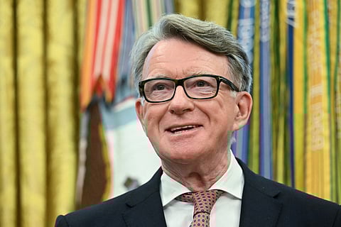 British ambassador to the United States Peter Mandelson speaks as US President Donald Trump makes a trade announcement in the Oval Office of the White House in Washington, DC, on May 8, 2025.
