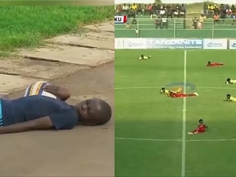 Swarm of bees halts football match in Tanzania, sending players to ground