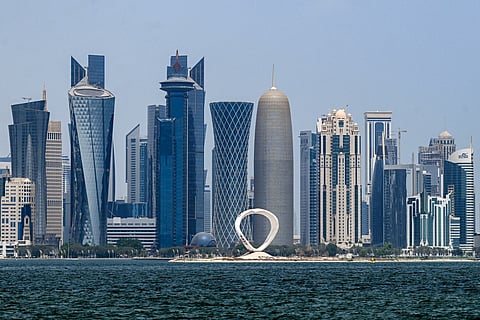 High-rise buildings are pictured in the Doha skyline. File phone taken on September 15, 2025.