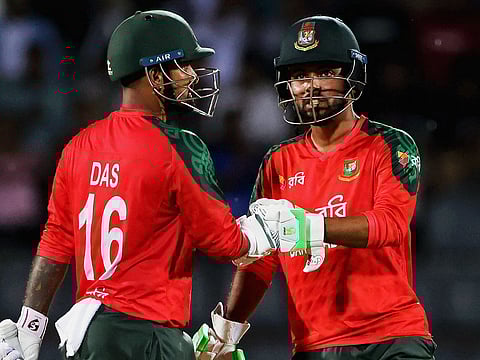 Bangladesh’s Towhid Hridoy (R) and captain Litton Das.