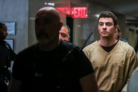 Luigi Mangione arrives for a pretrial hearing at New York State Supreme Court in New York, US, on Tuesday, Sept. 16, 2025.