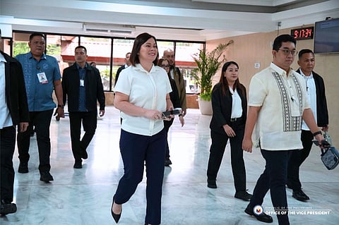 Philippines Vice President Inday Sara Duterte arrives at the Romualdez Hall of the House of Representatives on Tuesday