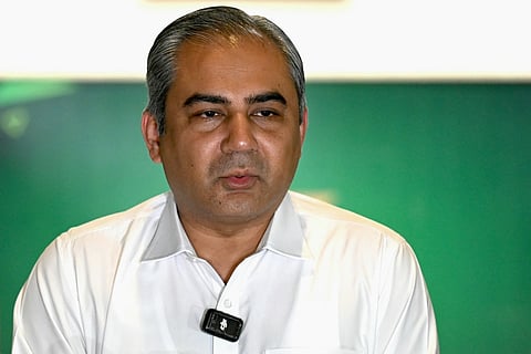 Mohsin Naqvi, chairman of the Pakistan Cricket Board (PCB) addresses a press conference at the Gaddafi Stadium in Lahore on September 17, 2025, ahead of the Asia Cup 2025 Twenty20 international cricket match between United Arab Emirates and Pakistan in Dubai.