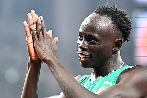 Australia's athlete Gout Gout celebrates after competing in the men's 200m heats during the World Athletics Championships in Tokyo on September 17, 2025.