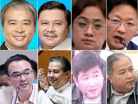 Budget insertions open Pandora's Box (clockwise from top left): Senator Joel Villanueva, Senator Jinggoy Estrada, private contractors Sarah Discaya and her husband Pacifico, former government engineers Henry Alcantara and Brice Hernandez, House Speaker Martin Romualdez and Senator Allan Peter Cayetano. Budget insertions refer to "amendments" or "new projects" added to the national budget by members of Congress during the legislative process.