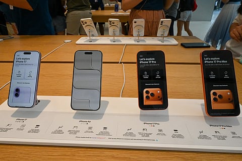 A display of Apple’s newly launched iPhone 17 series is seen in a store in Singapore on September 19, 2025.