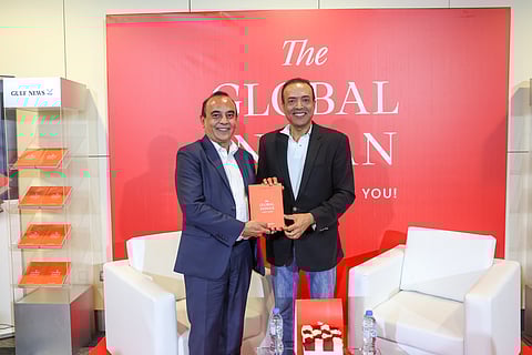 Gulf News interim CEO Vijay Vaghela with author Xavier Augustin at the UAE launch of The Global Indian
