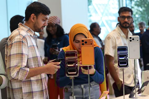 Rush for buying new iphone at Dubai mall store.
