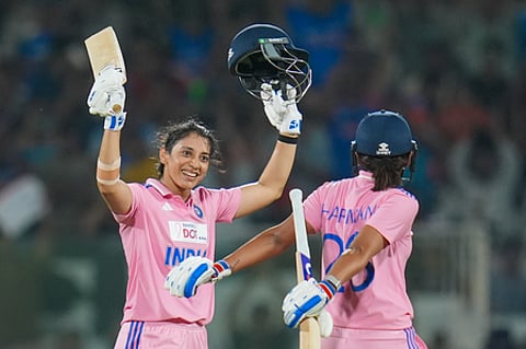 Smriti Mandhana celebrates her century.