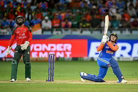 India's Abhishek Sharma in action during the Asia Cup 2025 Super Four Twenty20 international cricket match against Bangladesh at the Dubai International Stadium on September 24, 2025.