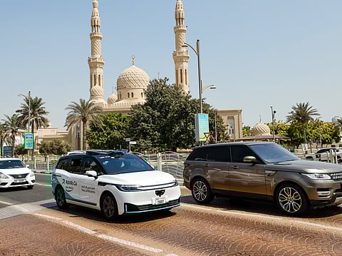 Robotaxi, a driverless autonomous vehicle, during a trial run with a safety driver on Jumeirah Beach Road in Dubai. Photo: Virendra Saklani/Gulf News