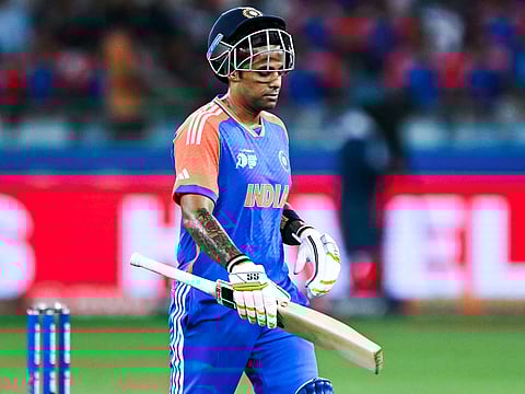 India's captain Suryakumar Yadav leaves the field after being dismissed during the Asia Cup 2025 Super Four T20I against Sri Lanka at the Dubai International Stadium on September 26, 2025.