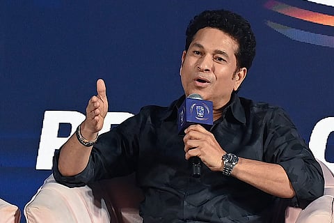India's former cricket player and core committee member of the Indian Street Premier League, Sachin Tendulkar, speaks during a press conference for the ISPL season 3 in Mumbai on September 28, 2025.