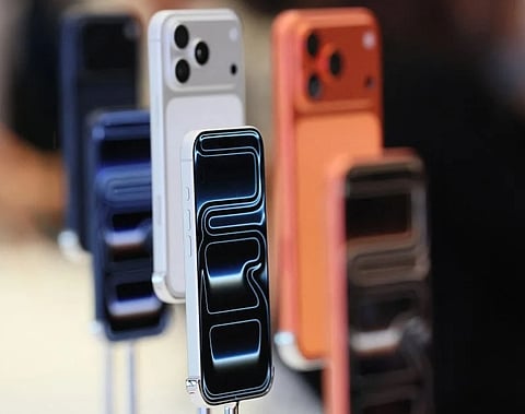 The iPhone 17 Pro Max are displayed at the Fifth Avenue Apple Store on new product launch day on September 19, 2025 in New York City.