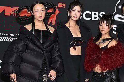 Audrey Nuna, from left, Ejae, and Rei Ami from "KPop Demon Hunters" appear at the MTV Video Music Awards in Elmont, N.Y., on Sept. 7, 2025. (Photo by Evan Agostini/Invision/AP, File)
