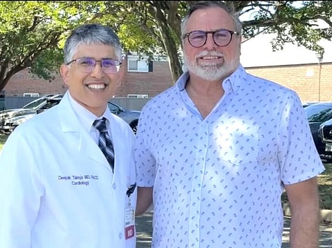 Dr. Deepak Talreja and driver Jeff Geraci (right), who suffered a 'sudden cardiac death'.
