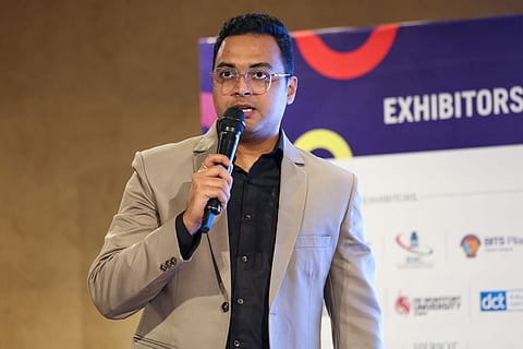Piyush Saxena, Regional Manager, Y-Axis, speaking at a spotlight session at Gulf News Edufair