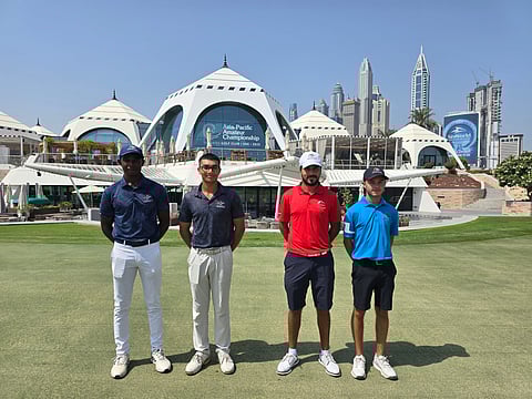 From left: Jonathan Selvaraj, Rayan Ahmed, Ahmad Skaik and Sam Mullane will represent the
UAE at the Asia-Pacific Amateur Championship at the Emirates Golf Club.