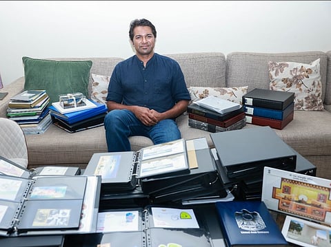 Imtiaz Qureshi, with some of his collections, in Dubai on Wednesday.
