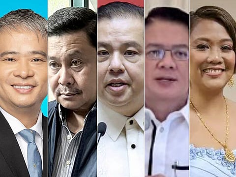 Immigration lookout list: Prominent politicians on the immigration list issued by anti-corruption probe body in Manila on Wednesday include (from left): Senator Joel Villanueva, Senator Jinggoy Estrada, former Senate President Chiz Escudero, former Speaker of the House Martin Romualdez and former Senator (now Makati Mayor) Nancy Binay.