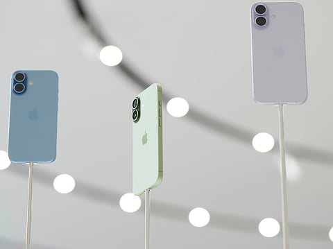 The iPhone 17 is displayed during an announcement of new products at Apple Park on Tuesday, Sept. 9, 2025, in Cupertino, California.