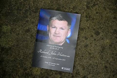 The Order of Service for the Service of Thanksgiving is pictured ahead of the funeral of late British boxer Ricky Hatton at Manchester Cathedral, north-west England on October 10, 2025.