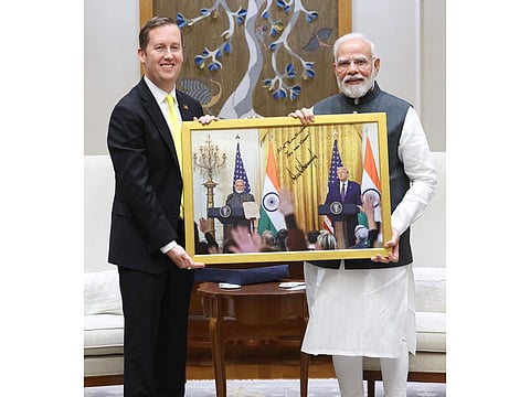 US Ambassador-designate to India Sergio Gor with Prime Minister Narendra Modi.