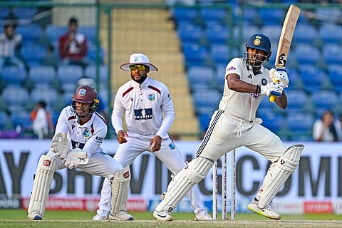 India's Sai Sudharsan in action during the fourth day of the second and final Test cricket match against West Indies at the Arun Jaitley Stadium in New Delhi on October 13, 2025.