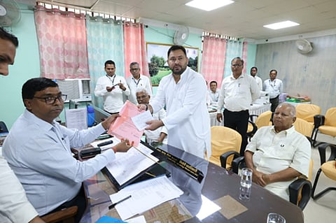 Tejashwi Yadav files his nomination papers from Raghopur, promising change and development.