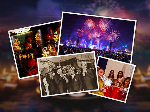 A beautiful then-and-now glimpse of Diwali in the UAE — from intimate gatherings and oil lamps of the past to today’s grand celebrations glowing across cities with lights, music, and togetherness.