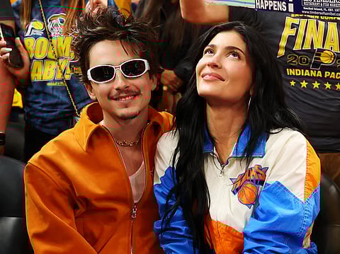 Timothee Chalamet and Kylie Jenner as the Game Six of the Eastern Conference Finals of the 2025 NBA Playoffs between the New York Knicks and the Indiana Pacers at Gainbridge Fieldhouse on May 31, 2025 in Indianapolis, Indiana.