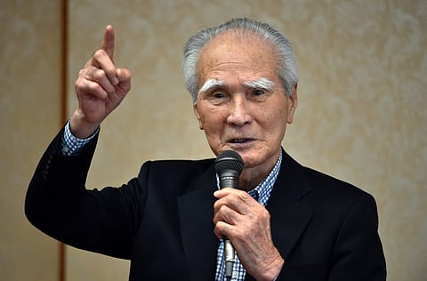 Former Japanese Prime Minister Tomiichi Murayama delivers a speech in Tokyo on May 18, 2015.