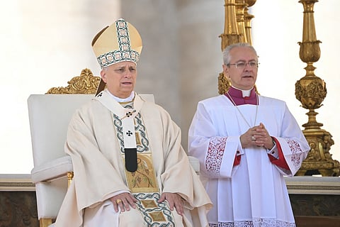 Pope Leo XIV leads a mass for the canonization of seven new Saints at St Peter's square in The Vatican, on October 19, 2025.