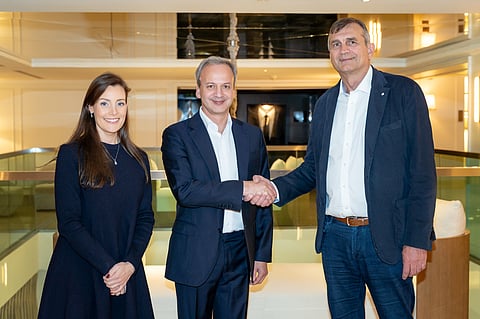 COO at Norway Chess Benedicte Westre Skog; Arkady Dvorkovich and Kjell Madlandjpg during the signing ceremony.