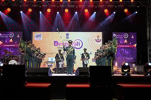 The Dubai Police band performs at the Deepavali Utsav event in Dubai.