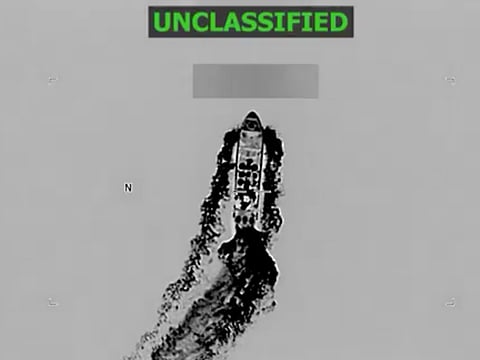 An unclassified still taken by an infrared camera of the US military and shared by US Secretary of War Pete Hegseth early on Monday (October 20) showing an alleged drug-running boat moments before it was hit and went up in a ball of fire.