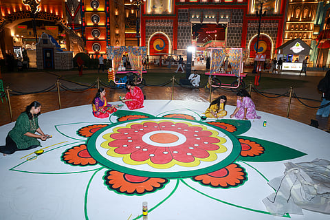 Rangoli making at Global Village for Diwali