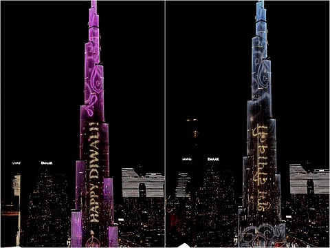 Burj Khalifa's Happy Diwali wishes in English and Hindi