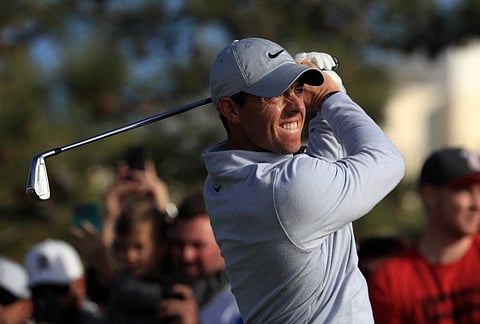 Rory McIlroy of Northern Ireland plays his shot from the 16th tee during the second round of the Farmers Insurance Open at Torrey Pines South.