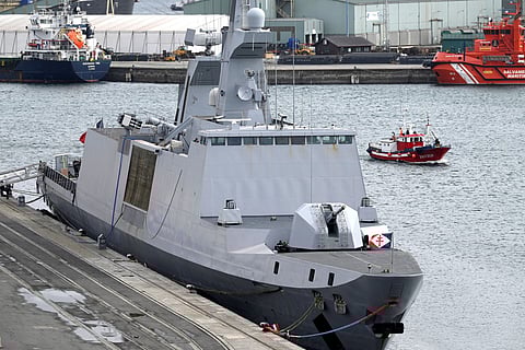 File photo: The French navy's La Fayette-class frigate Courbet F712 is pictured docked at A Coruna's harbour, northwestern Spain, on October 22, 2025 after the French Navy immobilised a go-fast boat, arrested its crew and seized 2.4 tonnes of cocaine on board worth 128 million euros ($150 million) off Madeira archipelago in the Atlantic.