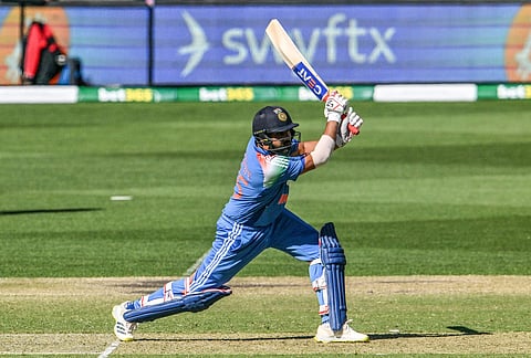 India's Rohit Sharma bats during the second one-day international (ODI) men's cricket match against Australia at the Adelaide Oval on October 23, 2025.