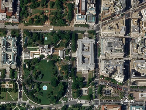 This handout satellite photo obtained on October 23, 2025 from Planet Labs PBC and dated September 9, 2025 shows the White House in Washinton, DC, before the demolition of the East Wing.