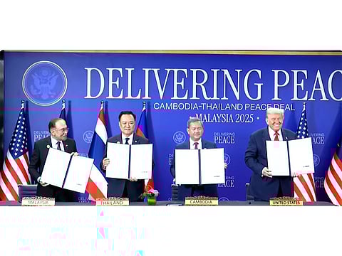 US President Donald Trump attends the signing of a historic peace deal between Thailand and Cambodia in Kuala Lumpur.