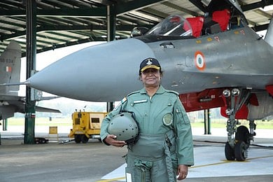 President Droupadi Murmu before taking a sortie in a Rafale fighter jet at Ambala Air Force Station on Wednesday, October 29, 2025.