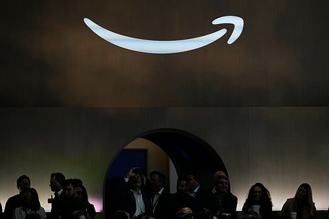FILE - An Amazon logo is seen at an Amazon event in New York, Tuesday, Sept. 30, 2025. (AP Photo/Seth Wenig, File)
