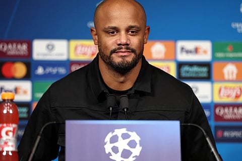 Bayern Munich's Belgian head coach Vincent Kompany looks on during a press conference at the Parc des Princes stadium, in Paris, on November 3, 2025, on the eve of the UEFA Champions League first round day 4 football match against Paris Saint-Germain.