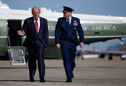 S. President Donald Trump walks to board Air Force One on November 05, 2025 at Joint Base Andrews, Maryland.