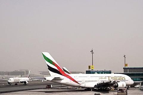 File photo of aircraft parked on the tarmac at Dubai airports after flight operations were suspended amid regional airspace closures.